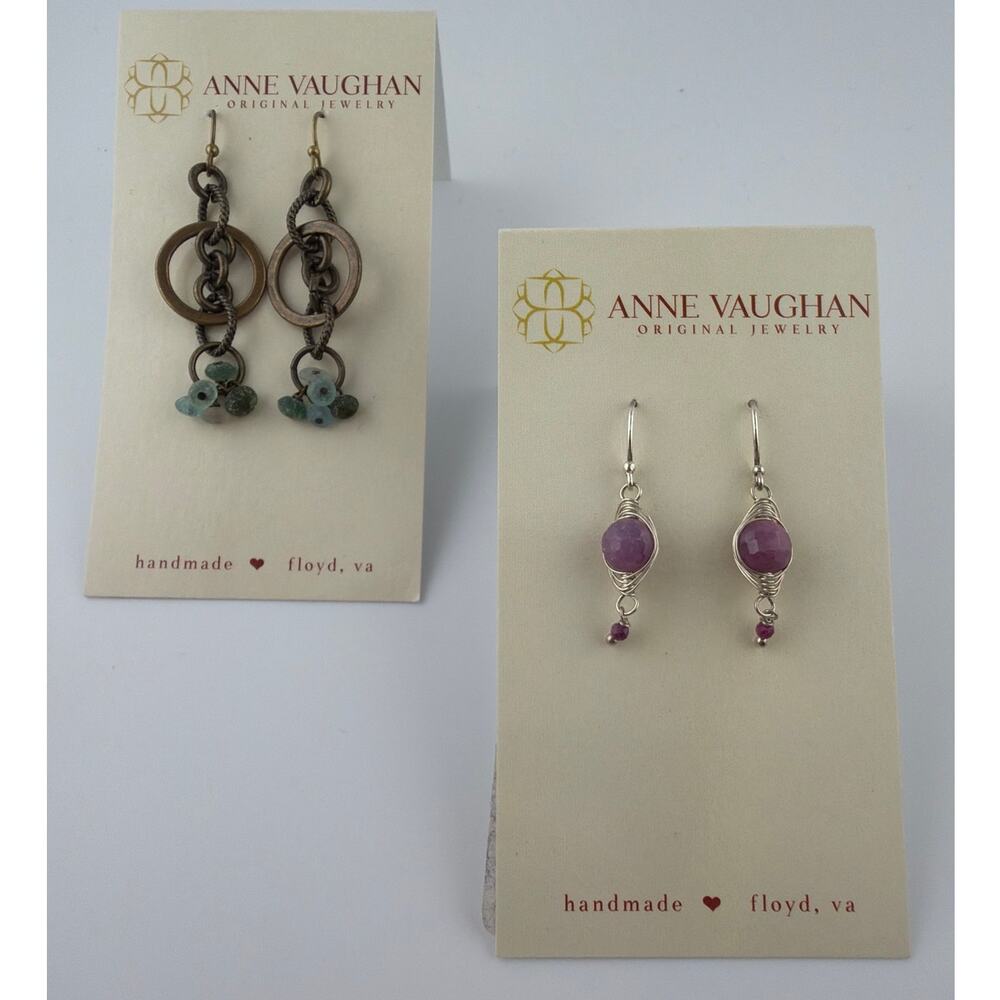 NWT Anne Vaughan Silver Pink Stone Mixed Metal Green Bead Dangle Earrings Lot